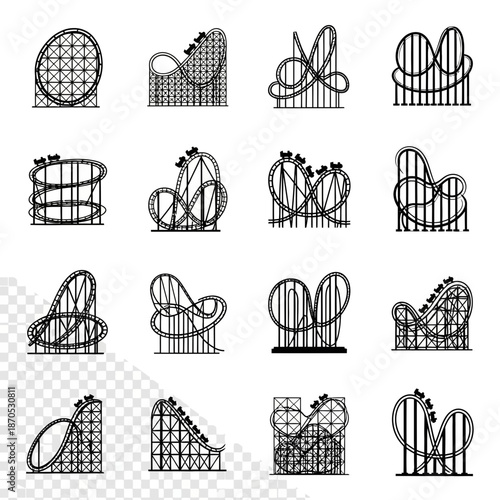 Roller Coaster Icons Thrill Ride Illustrations and Amusement Park Symbols