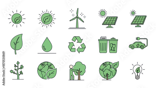 Green Energy Icons for Sustainable Living.