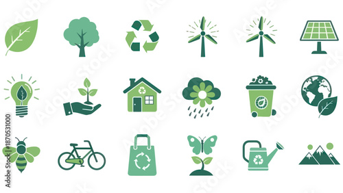 Green Eco Friendly Icons Set Illustration.