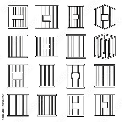 Set of prison bars and cages, illustration in outline style