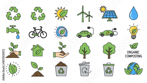 Eco Friendly Icons Set for Sustainability.