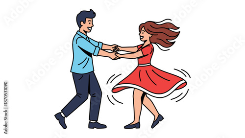 Dancing in Harmony: A couple enjoys an upbeat dance together, expressing the joy of the moment in a simple, lively illustration. 