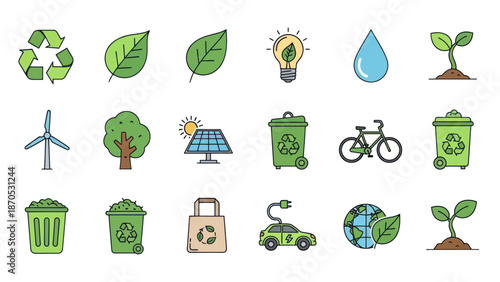 Sustainable Living Icons Set for Eco Friendly.