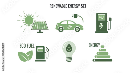 Renewable Energy Icons Set for Sustainability.