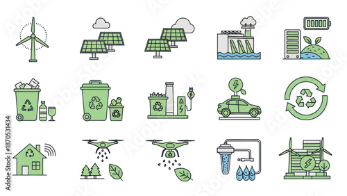 Eco Friendly Icons Set for Sustainability.