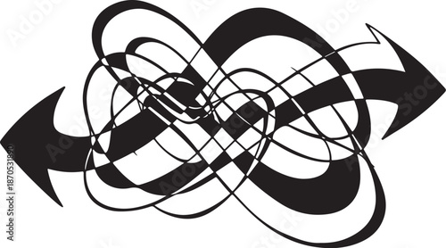 Confusing arrows in a chaotic swirling motion graphic design