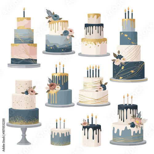 A Diverse Array of Elegantly Crafted Multi-Tiered Celebration Cakes for Festive Events and Special Occasions