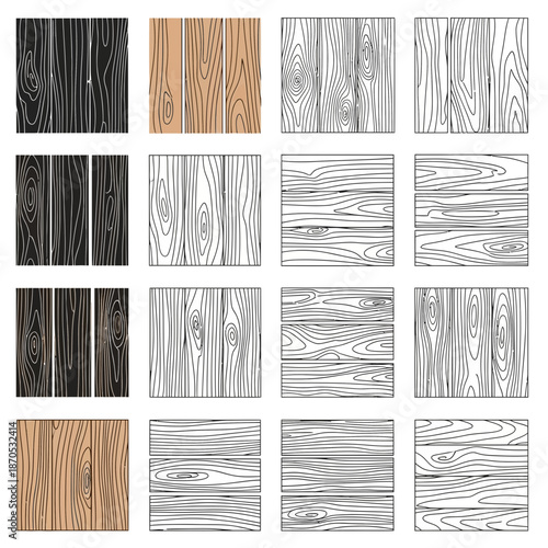 Diverse wooden plank textures and natural timber grain patterns set for design