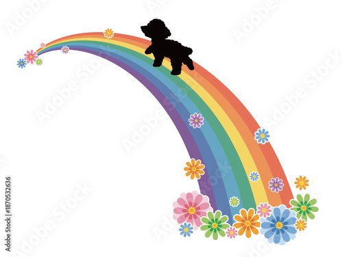 虹の上を歩く犬のシルエット｜プードル