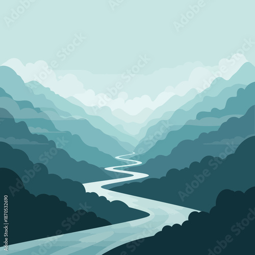 Winding River Journey Through a Serene Mountain Valley Landscape