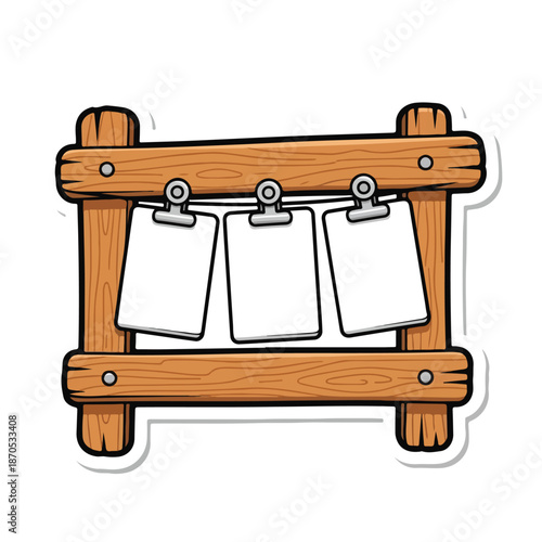 A wooden bulletin board with three blank papers