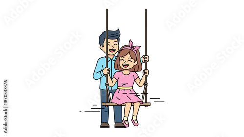 Joyful Moment on a Swing: A cheerful couple, smiling and filled with laughter, enjoys a playful moment together, capturing the essence of pure joy and fun.