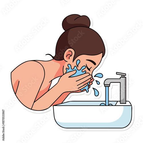 A woman washing her face