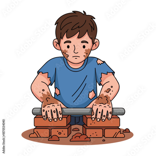A young boy with brown hair and a blue t-shirt
