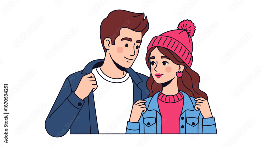 Fototapeta premium Couple in love: A young couple, deeply in love, gazes at each other with affection and warmth, an image of tenderness.