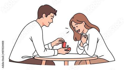 Eternal Promise: A tender moment unfolds as a man presents an engagement ring to a woman, capturing the magic of a romantic proposal filled with love and anticipation.