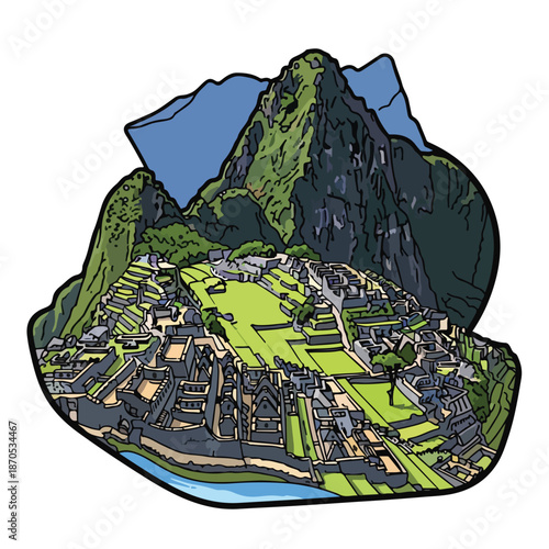 Aerial view of ancient ruins on a green hillside