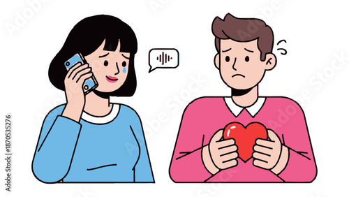 💔Heartbreak’s Echo: Illustration depicting a man and woman in emotional distress, showcasing the impact of communication during a difficult period.