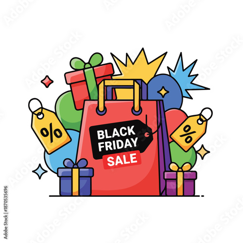 Colorful Black Friday sale illustration with gifts