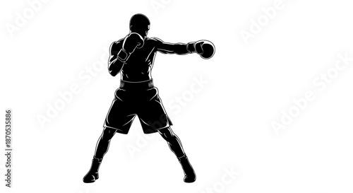 Boxer in dynamic fighting stance with gloves