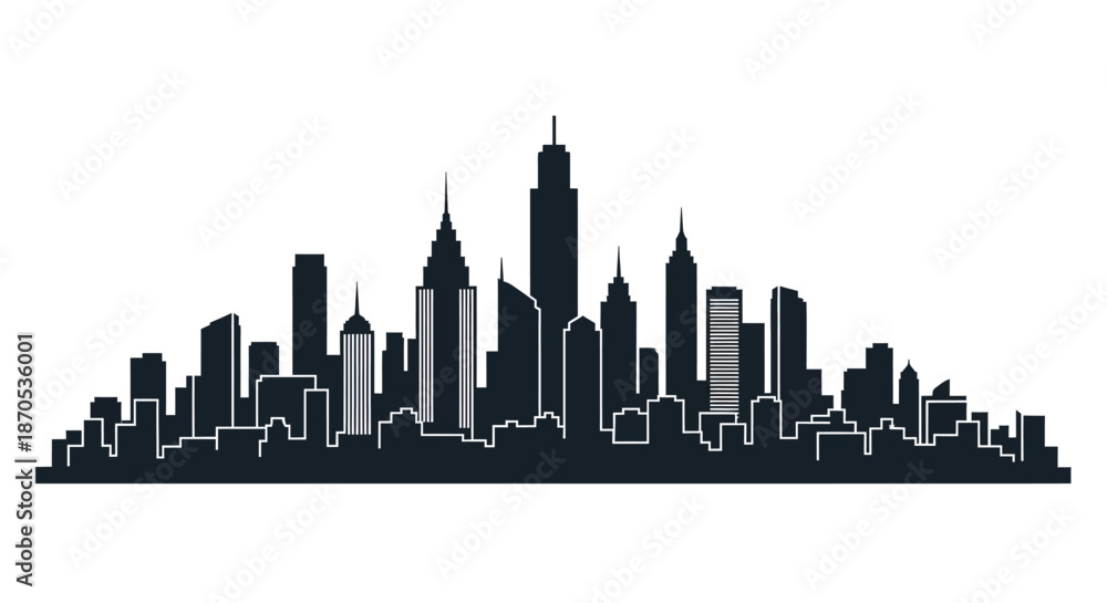 Obraz premium Modern city skyline with iconic skyscrapers at dusk