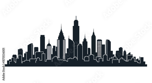 Modern city skyline with iconic skyscrapers at dusk