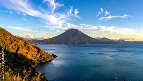 Stunning Lake Atitl?n view with San Pedro volcano in Guatemala.