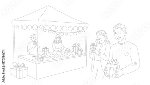 Gift Stall: Joyful customers explore a festive gift stall, the air filled with excitement of present exchange, embracing the magic of the occasion.