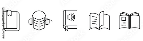 Reading and audiobook concepts with various book icons for education and entertainment