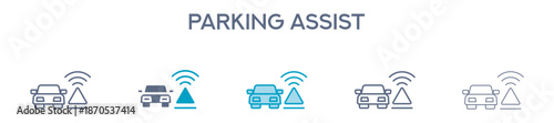 Parking Assist Element For Design Graphic - Multi Styles. Vector Illustration Of Two Colored And Black. Multiple Icons Designs Can Be Used For Mobile, Ui, Web 