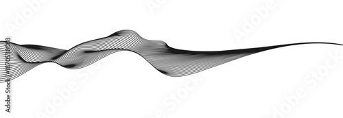 Abstract vector wavy lines flowing smooth curve black on transparent background in concept of technology, science, music, modern.