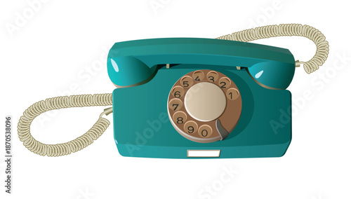 Old green disc phone. Vector.