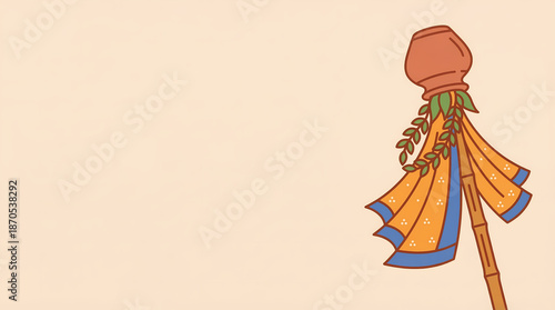 Traditional Gudi illustration for Gudi Padwa festival with copy space