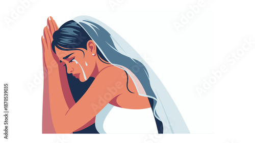 Melancholy Bride: A bride, veil-clad, is overcome with emotion, tears streaming down her face, revealing a poignant display of her inner feelings and vulnerability.
