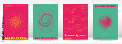 Set of Minimal Vector Page Design with Circles and Wave Lines. Modern Background with Geometry Lines. Good for Business Template or Nightlife Placard. Futuristic Style.