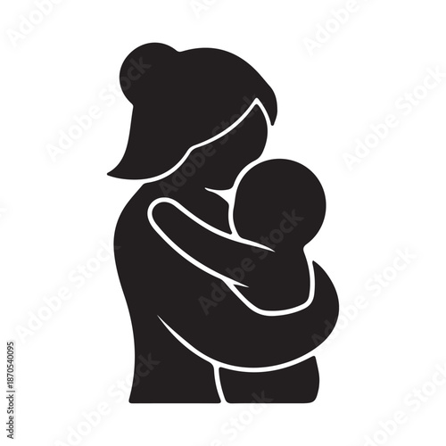Silhouette of a mother tenderly holding her baby symbolizing love and care