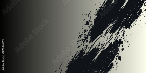 Hand-painted grunge texture with bold black brush strokes and splatters transitioning onto a cream background. Raw, artistic design element for expressive urban or abstract themes. eps 10