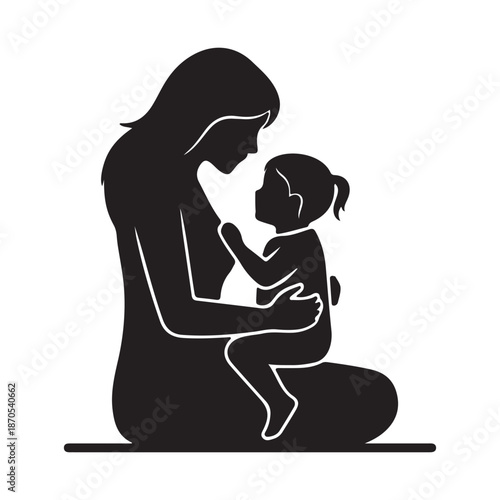 Silhouette of a mother tenderly holding her child symbolizing love and care