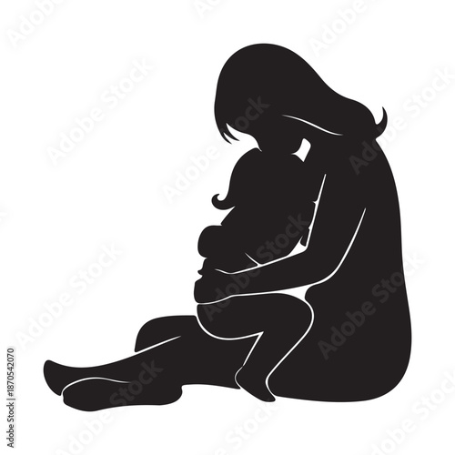 Silhouette of a woman holding a child conveying warmth and love suitable for family themes