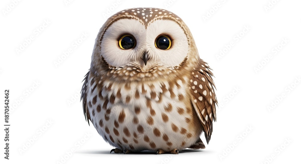 Obraz premium Adorable cartoon owl with big eyes isolated on white background a delightful avian image