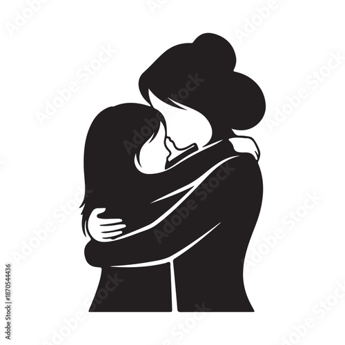 Silhouette of two people embracing in a warm hug symbolizing love and affection