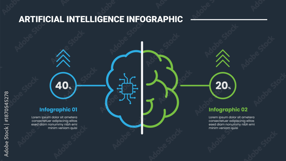 custom made wallpaper toronto digitalartificial intelligence infographic process diagram with human brain opposite comparison with circle badge with dark background bright outline style 2 points