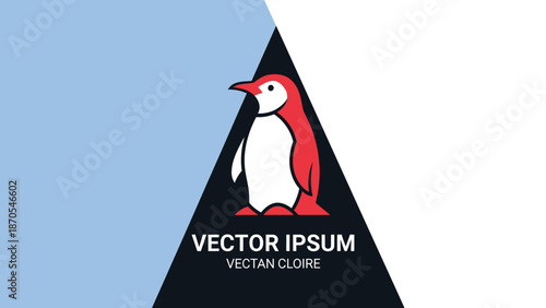 Cartoon penguin illustration with red and white color scheme, vector design.