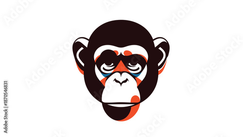 Chimpanzee face illustration with vibrant colors and a focused expression, artistic design.
