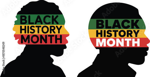 Black History Month Silhouette Faces with Pan African Flag Colors Vector on white background