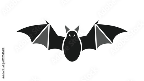 Black bat silhouette with outstretched wings, perfect for Halloween decorations and spooky designs.
