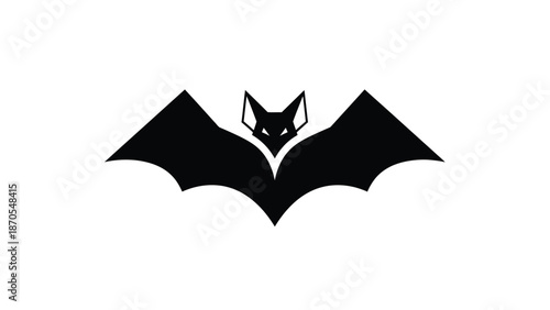 Black bat silhouette with spread wings, a symbol of darkness and mystery, isolated.