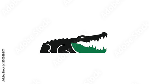 Black crocodile logo with open mouth and sharp teeth, ready to attack, green details.