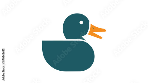 Cartoon duck illustration with teal body and orange beak, simple design.