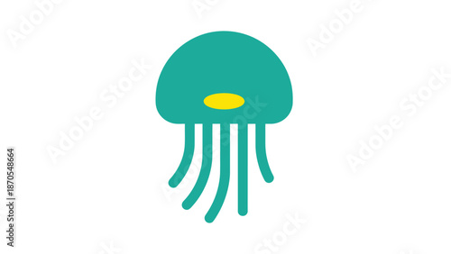 Cartoon jellyfish illustration with a teal body and yellow center, simple design.